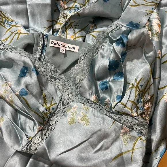 Reformation Chania Silk Dress in Blue - Picture 4 of 8